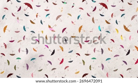 A Fun, Whimsical, And Colorful Seamless Pattern Featuring Many Small Umbrella Icons In Various Orientations And Colors, Each With A Sparkling Glitter Effect, Set Against A Light, Grainy Background.