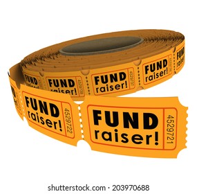 Fund Raiser words roll fifty-fifty or 50-50 raffle tickets as a charity event raising money - Powered by Shutterstock