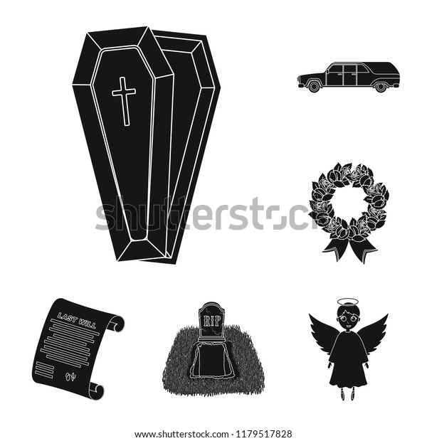 Funeral\
ceremony black icons in set collection for design. Funerals and\
Attributes bitmap symbol stock web\
illustration.