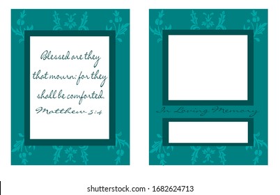 Funeral Memorial Program Half-fold Dark Teal Background With Bible Verse And Sentiment 4.24