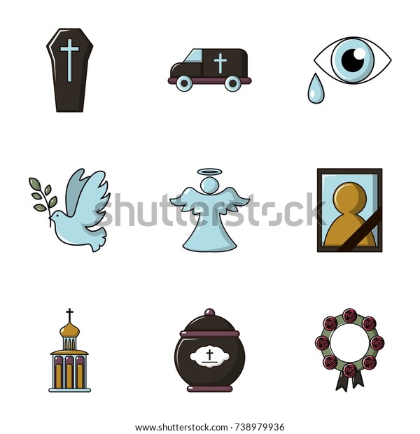 Funeral shipping icons set.\
Flat set of 9 funeral shipping  icons for web isolated on white\
background
