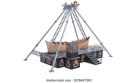 Funfair Ship Isolated On White Background.3d Rendering.