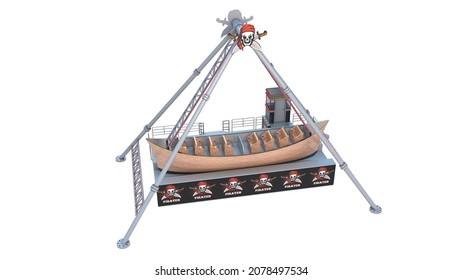 Funfair ship isolated on white background,amusement park ship.3d rendering.