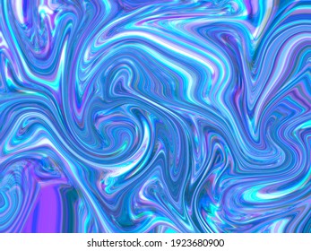 Funk Chrome Texture With Blue Purple Marble. Psychedelic Candy Color Background For Album Music Color, Alternative Rock, Grunge, Psychedelic, Lo-fi. Funky Color Abstract Pattern.