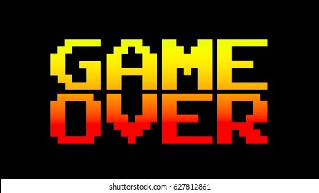 A Funky Colorful Game Over Screen. 8 Bit Retro Style, Red And Yellow.
