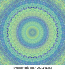 Funky Intricate Psychedelic Groovy Muted Blue and Green Symmetrical Boho Hippie Abstract Mandala Art
