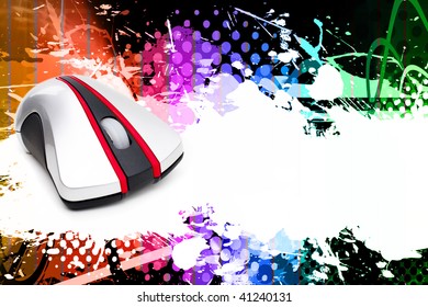 A Funky And Rainbow Colored Splatter Layout With A Computer Mouse And Plenty Of Copy Space.