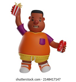 Funny 3D Big Boy Cartoon Picture Having Coke And Fries