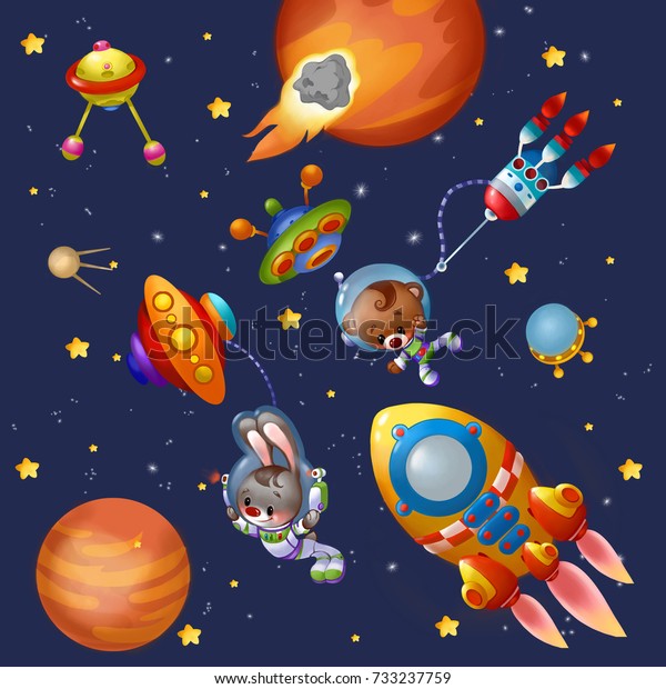 Funny Animals Space Stock Illustration 733237759