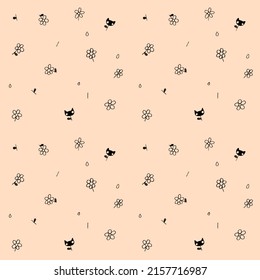 Funny background with stylized flower and cats. Small elements on a pastel background. Homogeneous decorative texture.