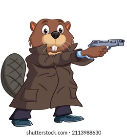 Funny Beaver Secret Agent With A Gun