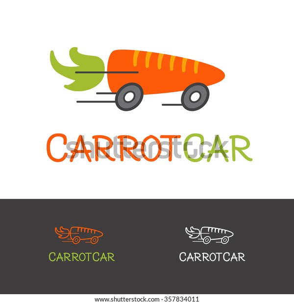  funny bright carrot logotype. Healthy food\
delivery logo concept.