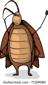 A Funny Brown Cartoon Roach Concentrated And Looking For Something.