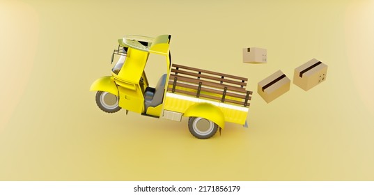 Funny Cargo Carrier Car Working, 3D Illustrations Rendering