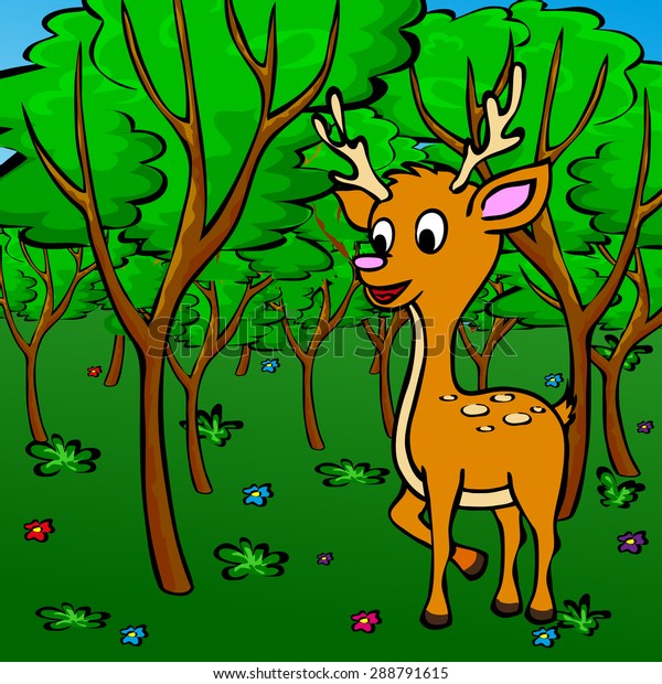 Funny Cartoon Deer Forest Illustration Children Stock Illustration