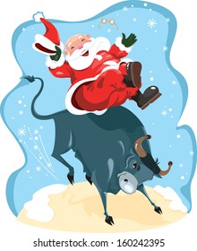 Funny cartoon displayed Santa on rodeo.
