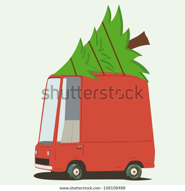 funny cartoon minivan with a\
tree