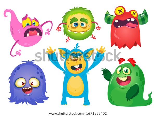 Funny Cartoon Monsters Halloween Illustration Stock Illustration 