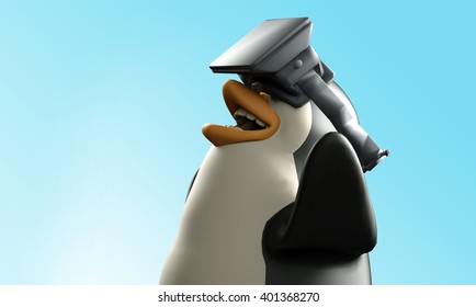 funny cartoon penguin character in the virtual glasses 3D render - Shutterstock ID 401368270