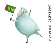 Funny cartoon sheep with flag of Sao Tome. Bright clip art on white background