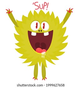 Funny Cartoon Smiling Furry Monster Character Stock Illustration ...