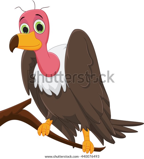 Funny Cartoon Vulture On Tree Branch Stock Illustration 440076493