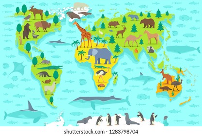 Vector Map World Animals Stock Vector (Royalty Free) 286996370