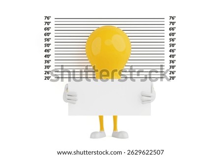 Funny Concept Of Failed Idea. Light Bulb Character Standing In Front Of Height Chart With Blank Sign Extreme Closeup. 3d Rendering