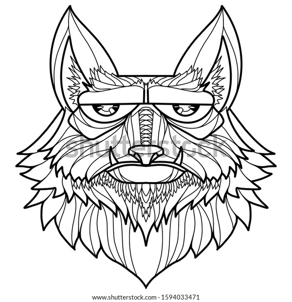 Download Funny Cut Sad Wolf Face Animal Stock Illustration 1594033471