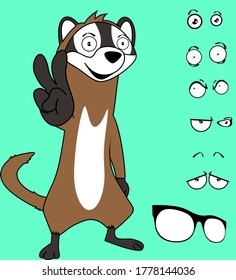 Funny Cute Ferret Cartoon Expressions Set Collection