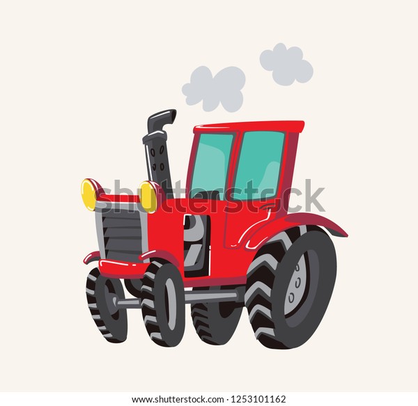 Funny cute hand drawn cartoon vehicles.\
Bright cartoon tractor.\
illustration