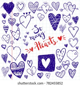 Funny doodle hearts icons