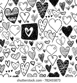 Funny doodle hearts icons seamless pattern  Hand drawn Valentines day  wedding design  Cute elegant style  modern design