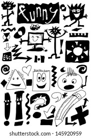Cute Magic Doodle Vector Symbols Funny Doodles Hand Drawn
