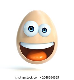 Funny egg as a cartoon character isolated over white 3d rendering