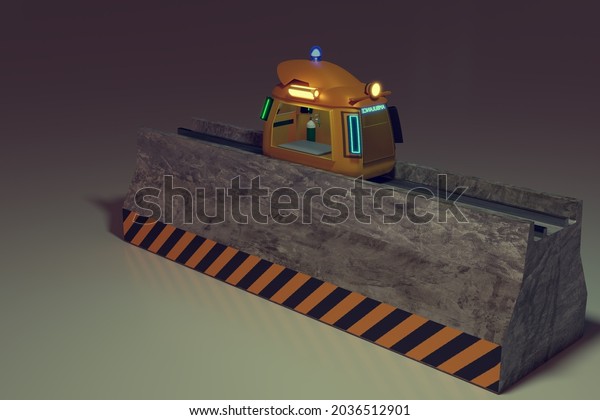 Funny emergency machine on road dividers for\
dodge traffic and fast to destination or accident area, 3D\
illustrations\
rendering