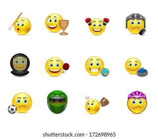 Funny Expression Emoticons With Elements Of The Olympic Games