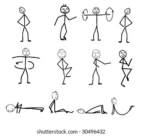 Funny Fitness Silhouettes Cartoon Illustration Stock Illustration ...