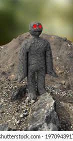 A funny golem character in the middle of the nature. 3d illustration