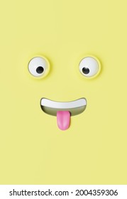 Funny Guy With Cross-eyed Stuck Out His Tongue, Cartoon Face, Cool Screensaver On A Mobile Phone, 3d Render