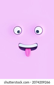 Funny Guy With Cross-eyed Stuck Out His Tongue, Cartoon Face, Cool Screensaver On A Mobile Phone, 3d Render