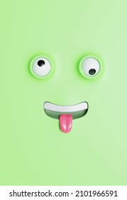 Funny Guy With Cross-eyed Stuck Out His Tongue, Cartoon Face, Cool Screensaver On A Mobile Phone, 3d Rendered