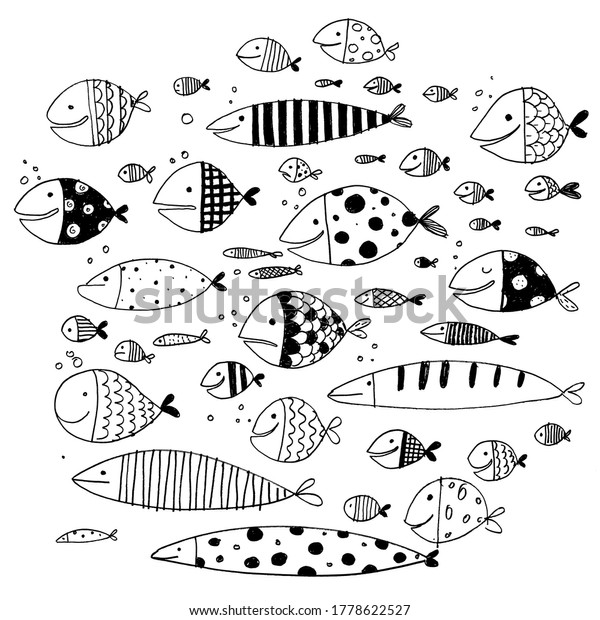 Funny Happy Fish Line Art Stock Illustration 1778622527 | Shutterstock