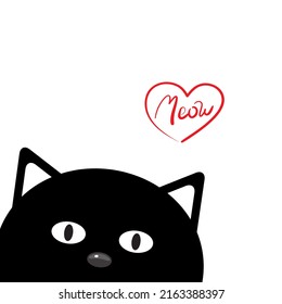 Funny Kawaii Black Cat With Pink Heart, Cartoon Pet Isolated On White Background. Can Be Used For Valentine's Day Greeting Card Design, For Your Text, Fashion Print For Baby Clothes. 