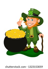 Funny Leprechaun Cartoon Figure Holding Gold Stock Illustration 1323153059