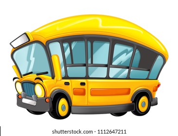 Funny Looking Cartoon Yellow Bus Illustration Stock Illustration ...