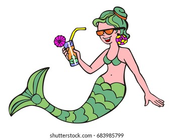 Funny mermaid is holding