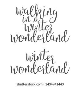 Funny Modern Calligraphy Of Wonderland Word . Stylish Typography Inscription With Different Handwritten Drawn Latin Letters Walking Winter Wonderland Elegance Decoration. Text Flat Illustration