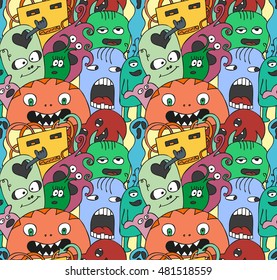 Many Monsters Various Colors Doodle Come Stock Vector (Royalty Free ...