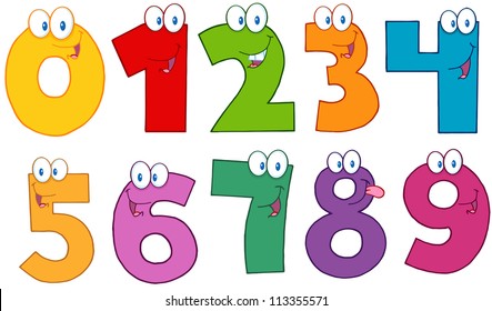 Funny Numbers Cartoon Mascot Charactersraster Collection Stock ...